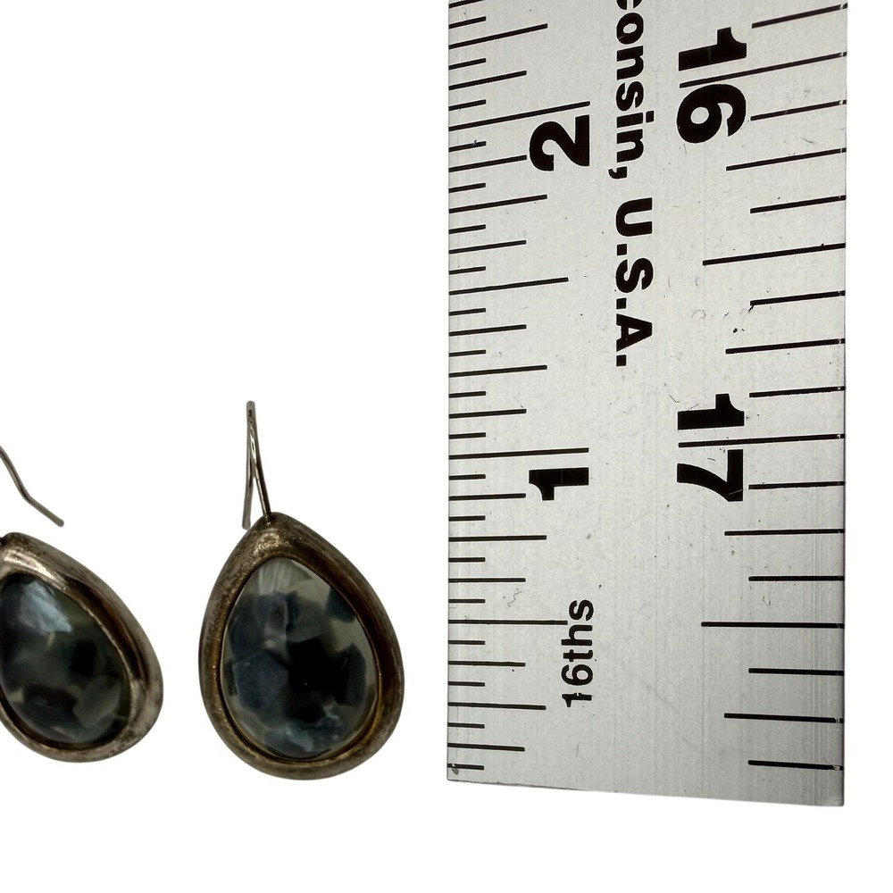Teardrop Dangle Earrings Womens Blue Grey Marbled Stone Silver Tone Boho Earthy - Picture 3 of 3